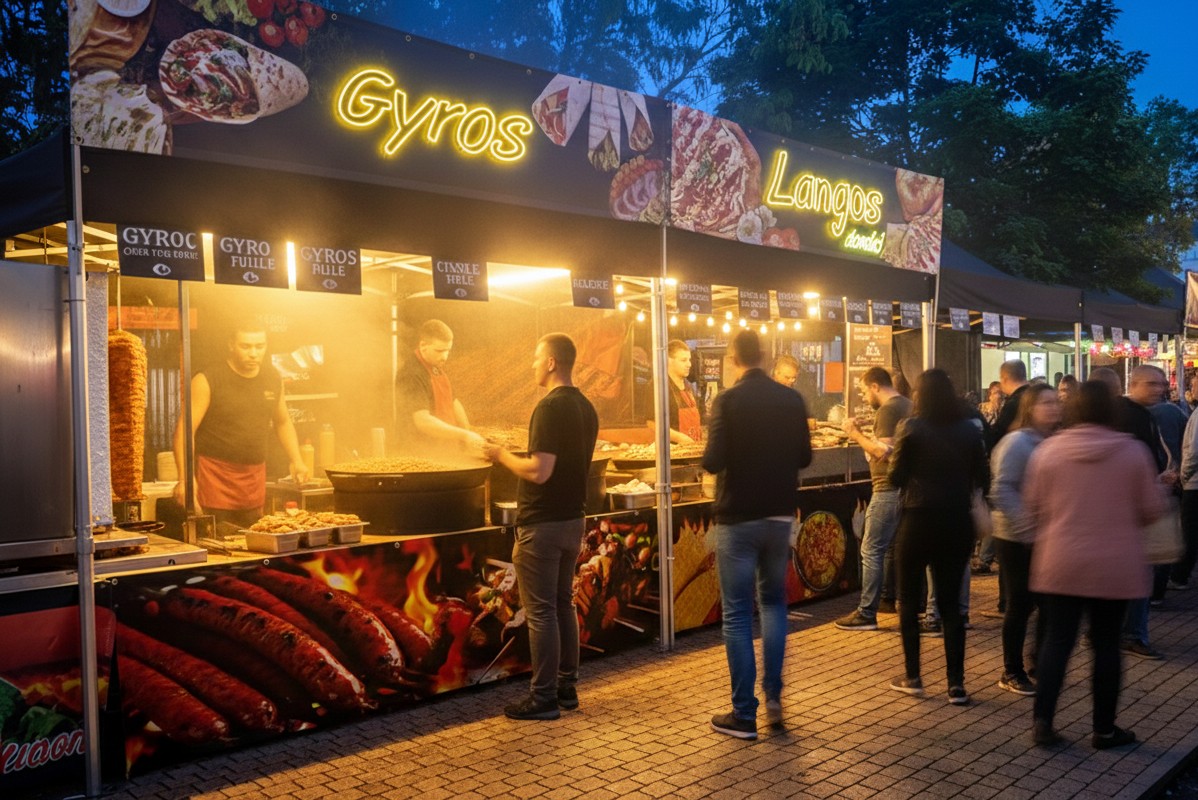 Stánek s svitici reklamou 1